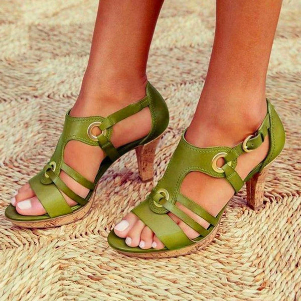 Sandales d'été confortables en cuir à talons hauts pour femmes